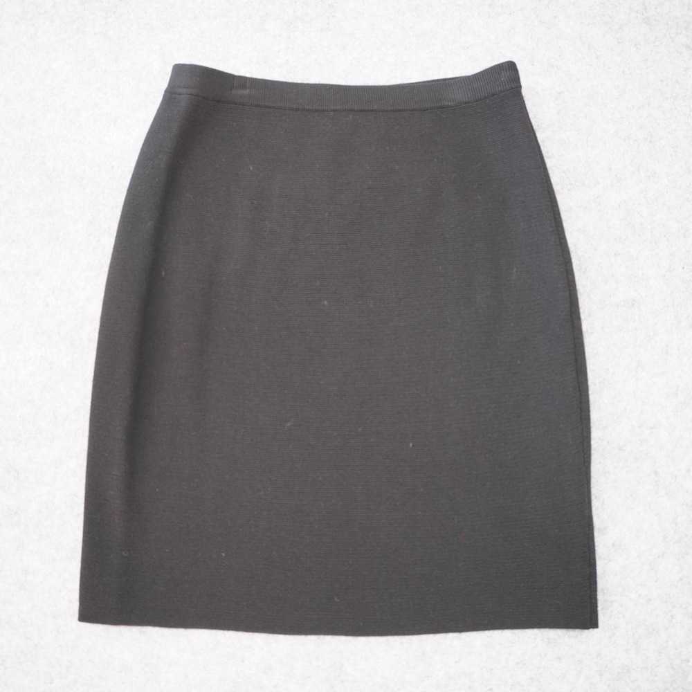 Eileen Fisher Blackβ Silk Cotton Knit Pencil Skirt XS Minimalist Ribbed Midi